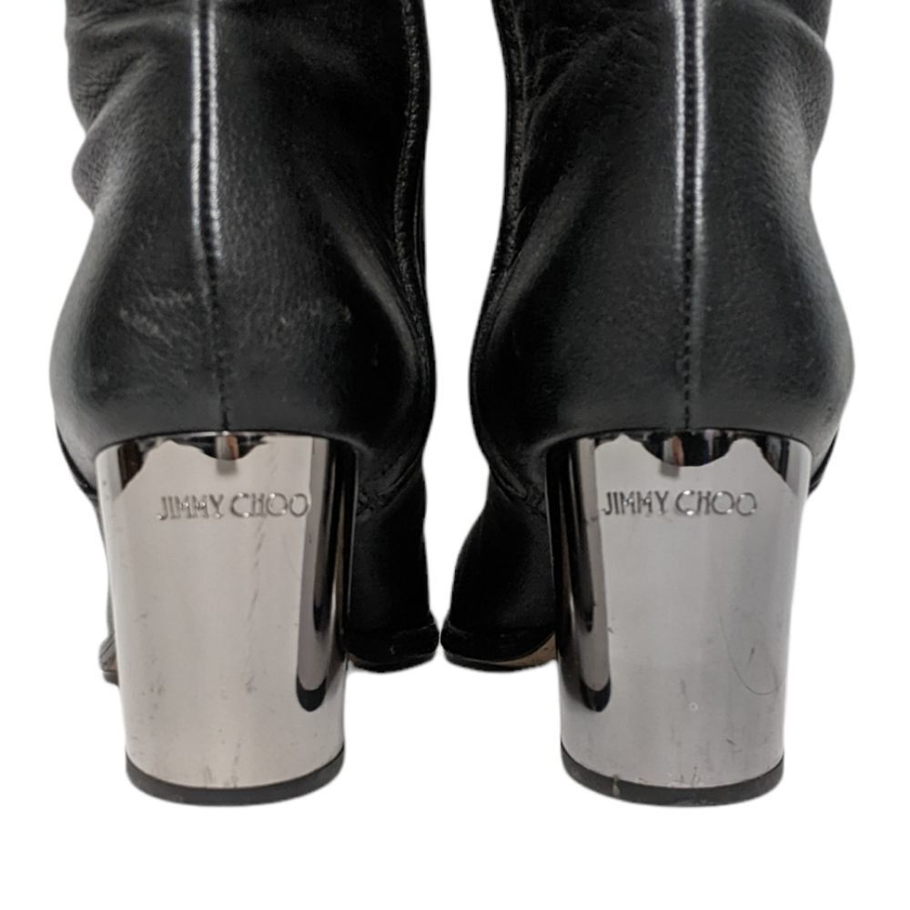 JIMMY CHOO Mercer Over the Knee OTK Leather Silver Block Heel Boots 39.5 - Picture 11 of 13